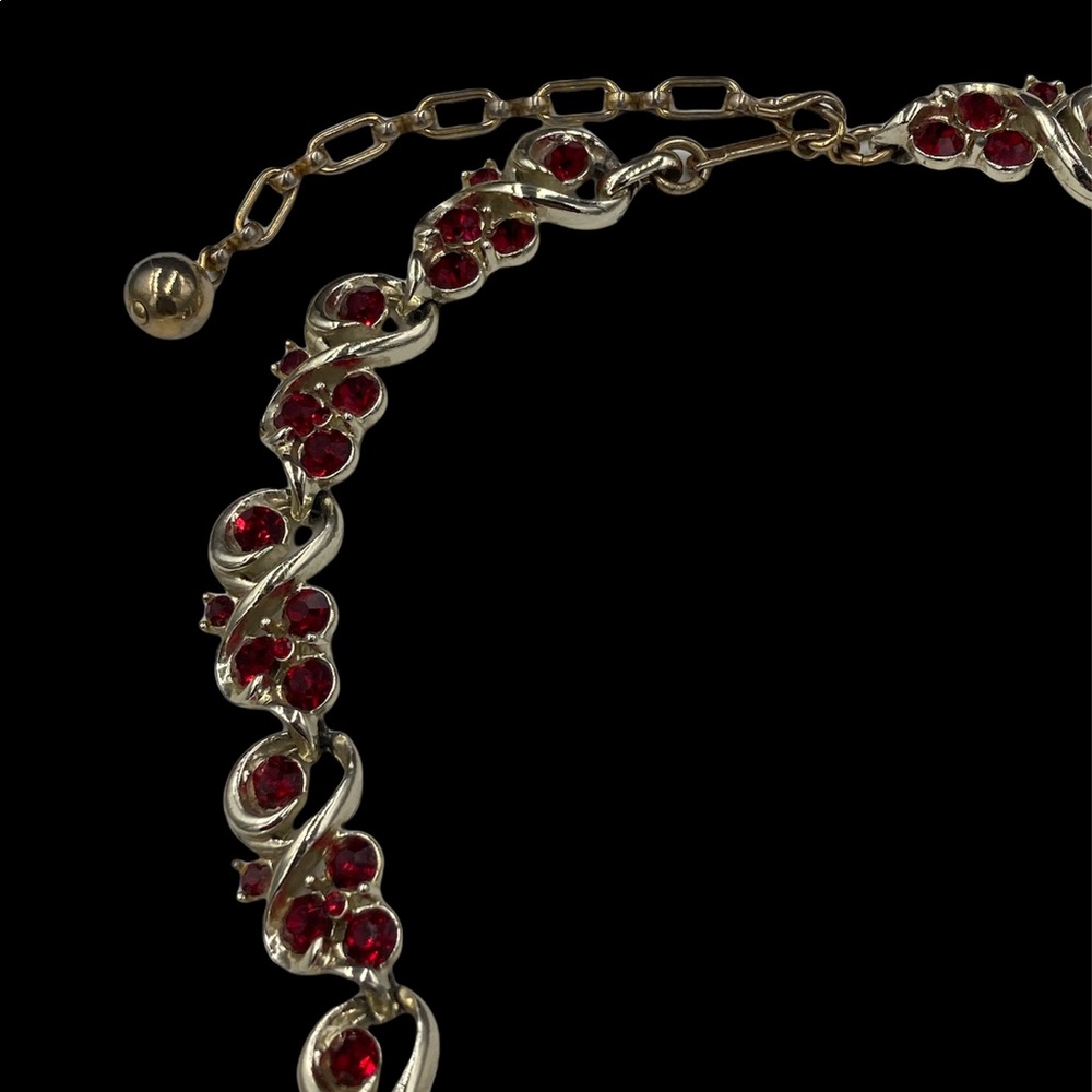 Vintage Kramer Ruby Red Rhinestone Necklace - Picture 6 of 10